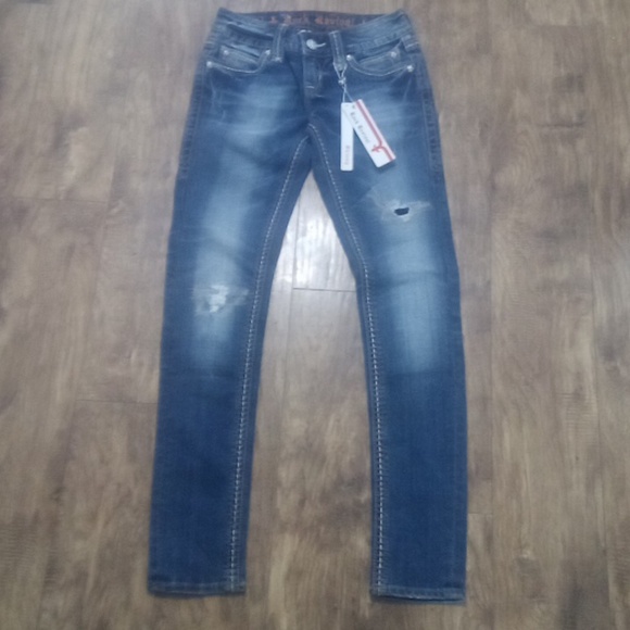 Rock Revival Women's 26 Skinny Noelle Bejeweled Rhinestones Distressed NWT - Picture 3 of 12